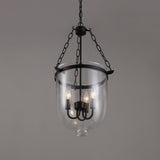 Retro Rustic Clear Glass Shade Bell Jar Pendant Light with 3 Candle Lights Black Metal