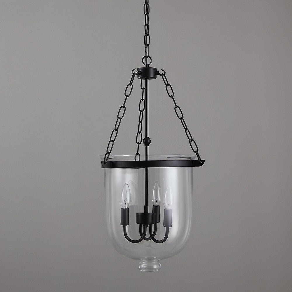 Retro Rustic Clear Glass Shade Bell Jar Pendant Light with 3 Candle Lights Black Metal
