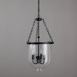 Retro Rustic Clear Glass Shade Bell Jar Pendant Light with 3 Candle Lights Black Metal