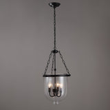 Retro Rustic Clear Glass Shade Bell Jar Pendant Light with 3 Candle Lights Black Metal