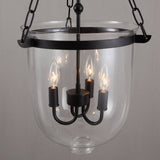 Retro Rustic Clear Glass Shade Bell Jar Pendant Light with 3 Candle Lights Black Metal