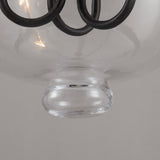 Retro Rustic Clear Glass Shade Bell Jar Pendant Light with 3 Candle Lights Black Metal