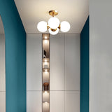 Brass 4-Light Semi-Flush Mount Ceiling Light Globe Shade Mini Chandelier Ceiling Light