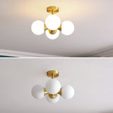 Brass 4-Light Semi-Flush Mount Ceiling Light Globe Shade Mini Chandelier Ceiling Light