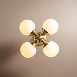 Brass 4-Light Semi-Flush Mount Ceiling Light Globe Shade Mini Chandelier Ceiling Light