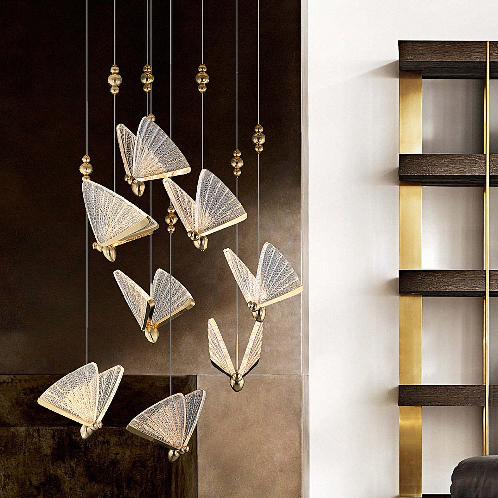 Butterfly LED Clear and Gold Unique Pendant Light