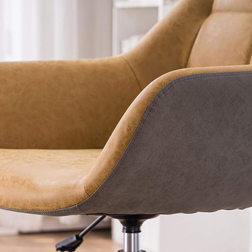 Brown Leath-aire Tufted Office Chair for Desk Upholstered Task Chair Adjustable Height-Furniture,Office Chairs,Office Furniture