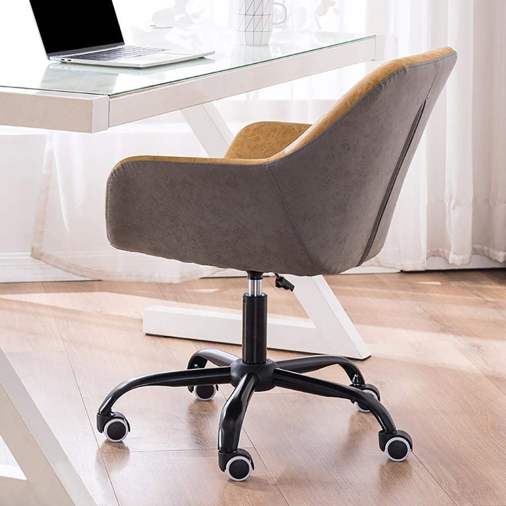 Brown Leath-aire Tufted Office Chair for Desk Upholstered Task Chair Adjustable Height-Furniture,Office Chairs,Office Furniture