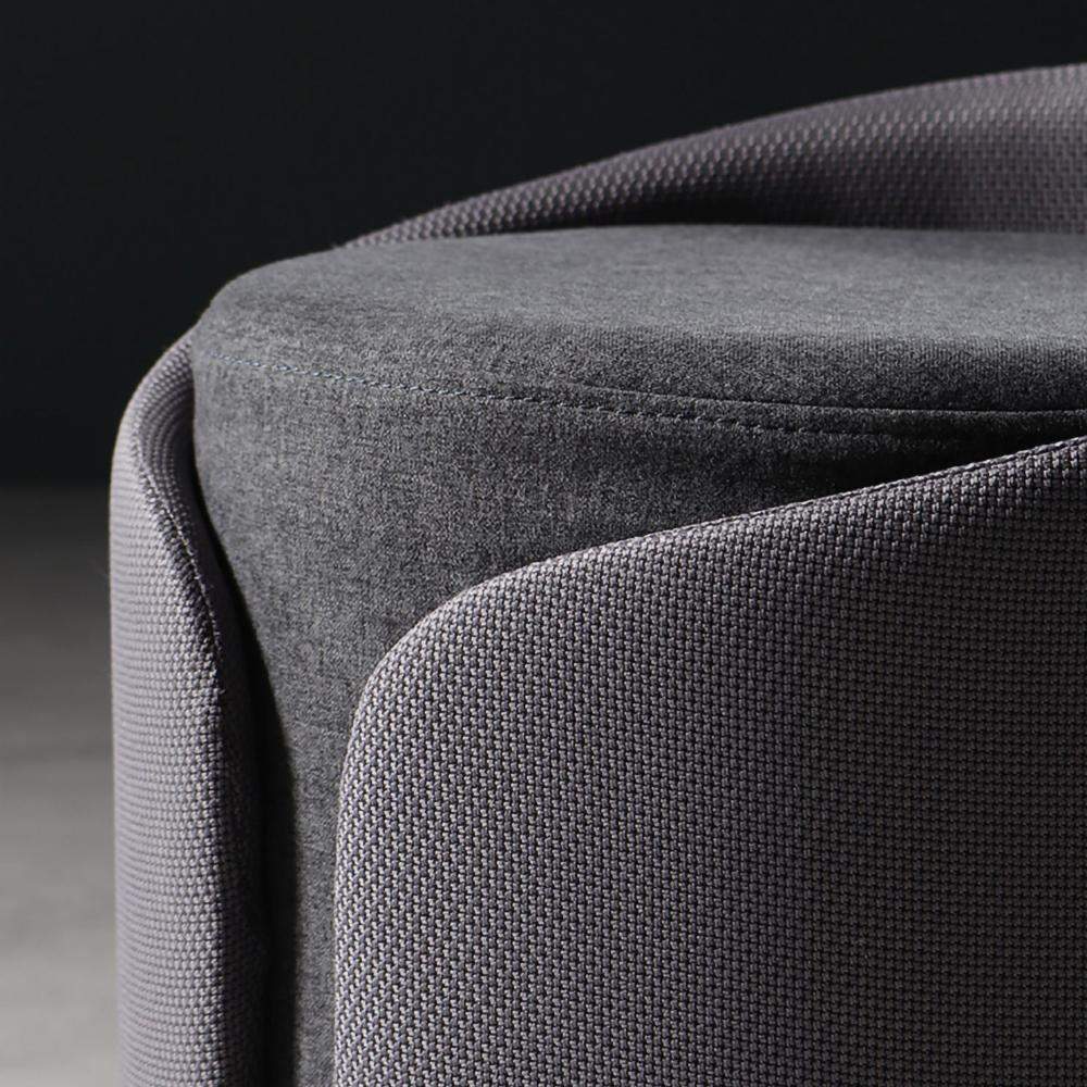 Gray Stylish Round Upholstered Ottoman Cotton & Linen Ottoman Pouf-Richsoul-Furniture,Living Room Furniture,Ottomans & Benches