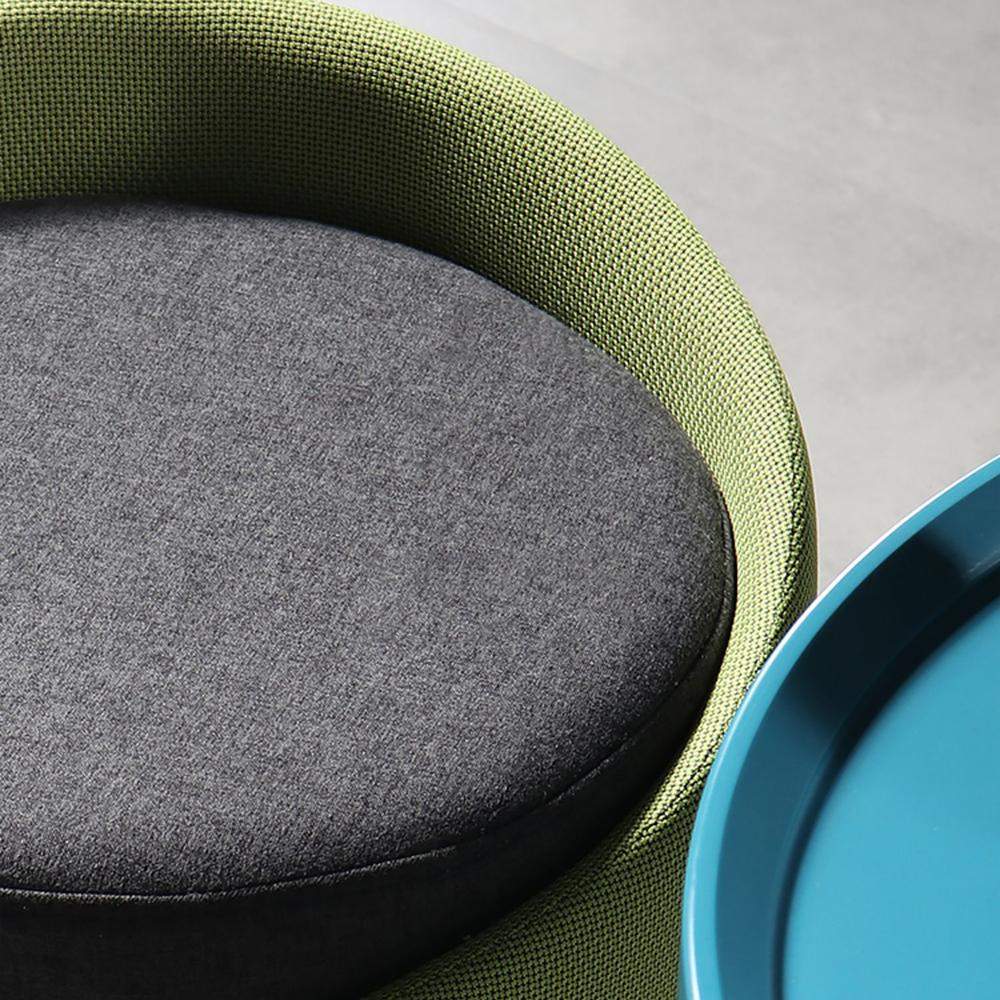 Gray Stylish Round Upholstered Ottoman Cotton & Linen Ottoman Pouf-Richsoul-Furniture,Living Room Furniture,Ottomans & Benches