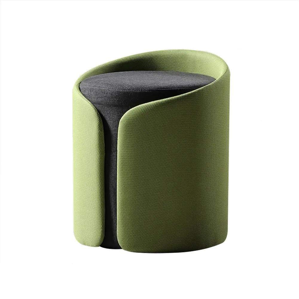 Gray Stylish Round Upholstered Ottoman Cotton & Linen Ottoman Pouf-Richsoul-Furniture,Living Room Furniture,Ottomans & Benches
