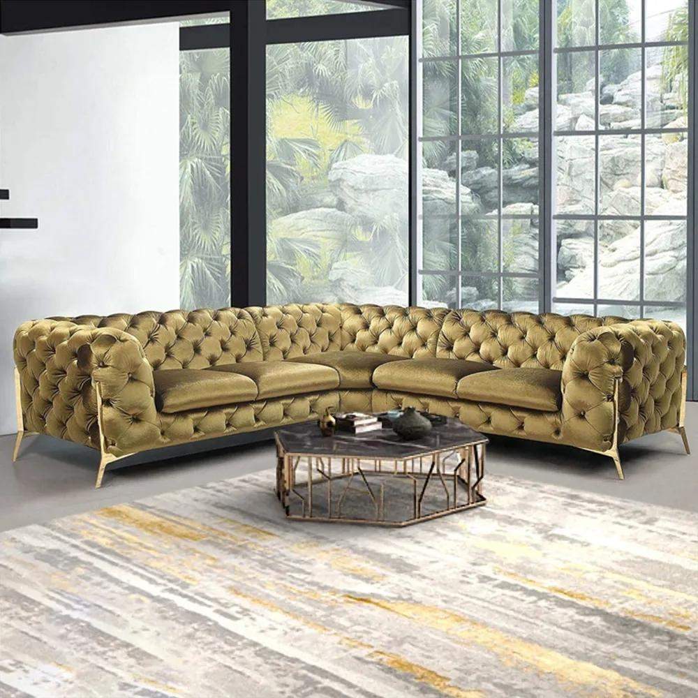 Modern Sofa Sectionals Velvet Upholstered Sofa Chesterfield Sofa in Metal Legs Black-Richsoul-Furniture,Living Room Furniture,Sectionals