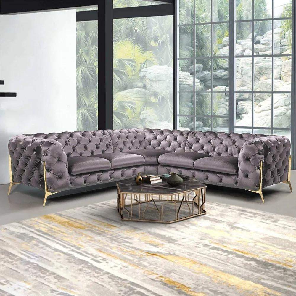 Modern Sofa Sectionals Velvet Upholstered Sofa Chesterfield Sofa in Metal Legs Black-Richsoul-Furniture,Living Room Furniture,Sectionals