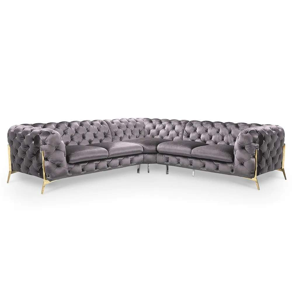 Modern Sofa Sectionals Velvet Upholstered Sofa Chesterfield Sofa in Metal Legs Black-Richsoul-Furniture,Living Room Furniture,Sectionals