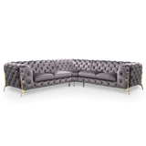 Modern Sofa Sectionals Velvet Upholstered Sofa Chesterfield Sofa in Metal Legs Black-Richsoul-Furniture,Living Room Furniture,Sectionals