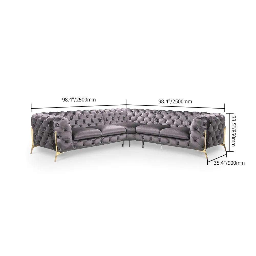 Modern Sofa Sectionals Velvet Upholstered Sofa Chesterfield Sofa in Metal Legs Black-Richsoul-Furniture,Living Room Furniture,Sectionals