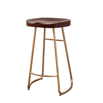 Modern Coffee 29.5" Pine Wood and Metal Bar Stool Conter Stool with Gold Legs