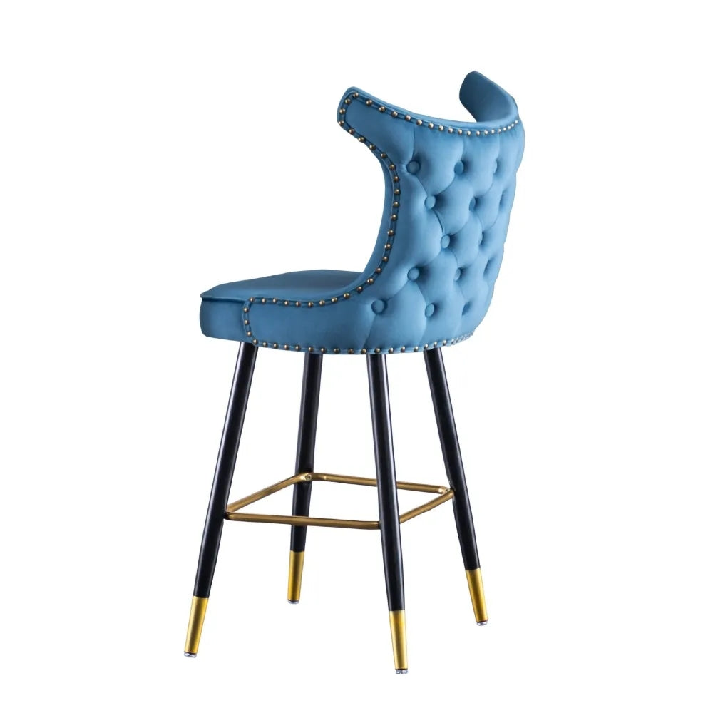 Gray Counter Height Bar Stool Velvet Upholstery with Tufted Back Set of 2