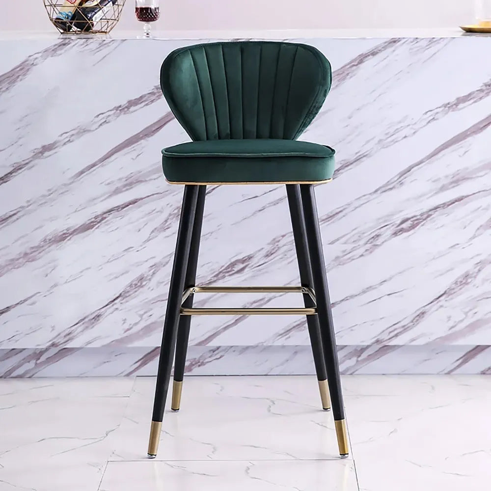Green Velvet Upholstered Counter Height Bar Stool with Back Set of 2