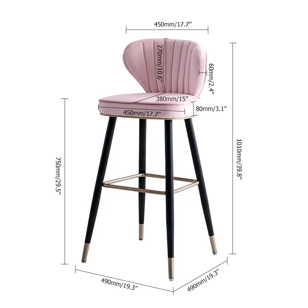 Green Velvet Upholstered Counter Height Bar Stool with Back Set of 2