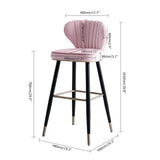 Green Velvet Upholstered Counter Height Bar Stool with Back Set of 2