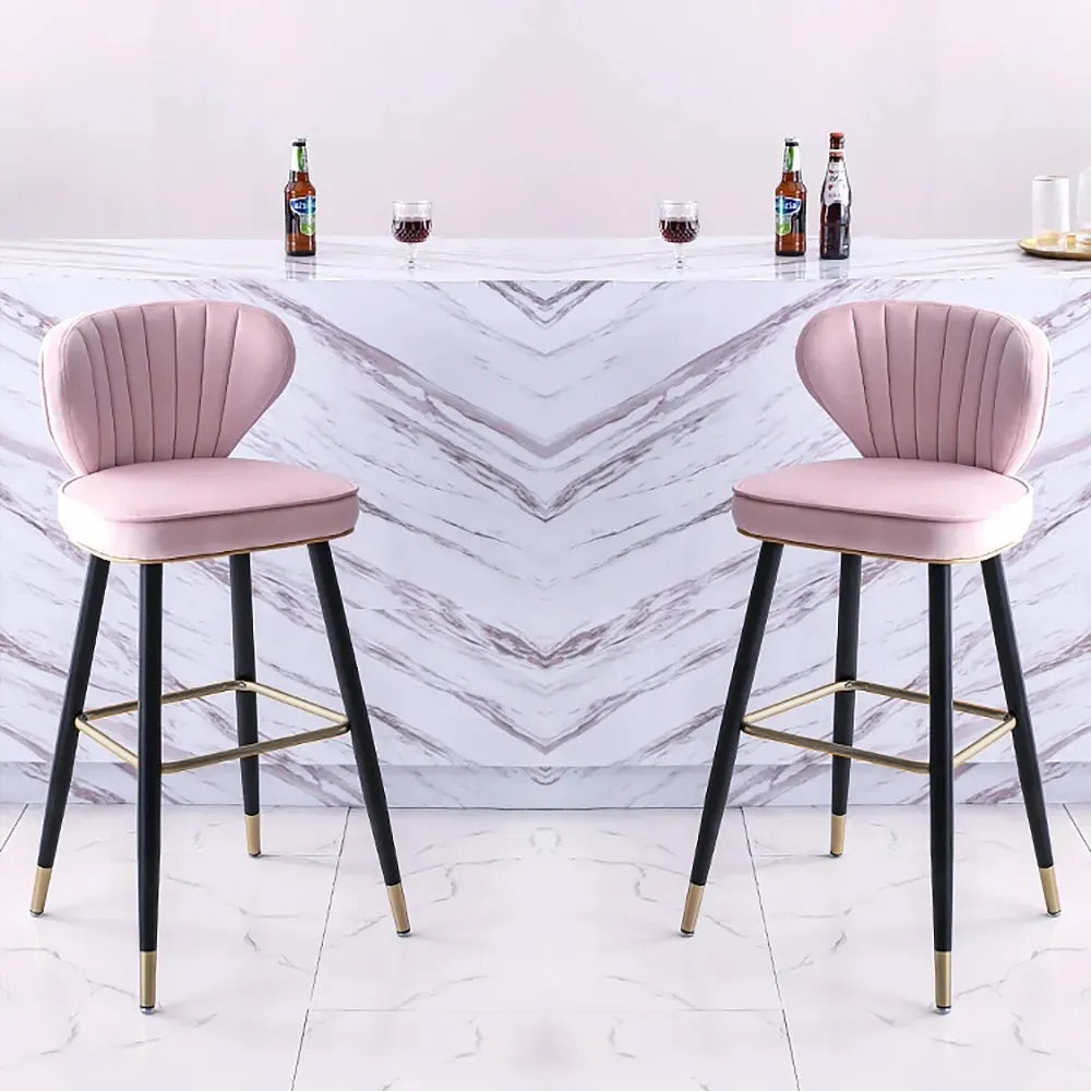 Green Velvet Upholstered Counter Height Bar Stool with Back Set of 2