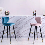 Green Velvet Upholstered Counter Height Bar Stool with Back Set of 2