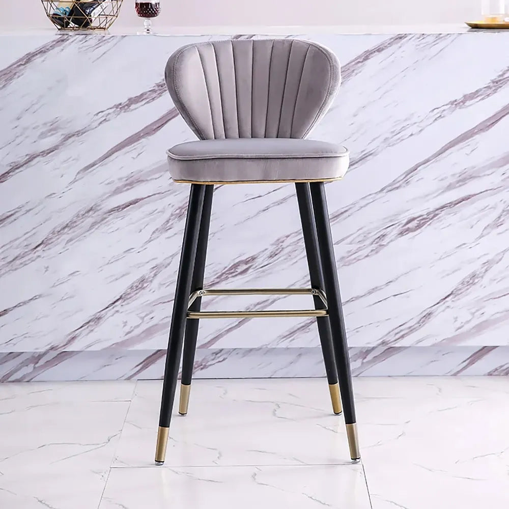 Green Velvet Upholstered Counter Height Bar Stool with Back Set of 2