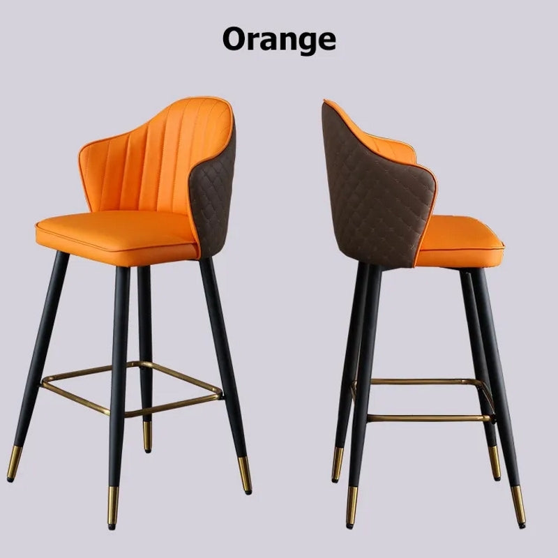 Orange Modern Bar Stool Height Upholstered Chair with PU Leather