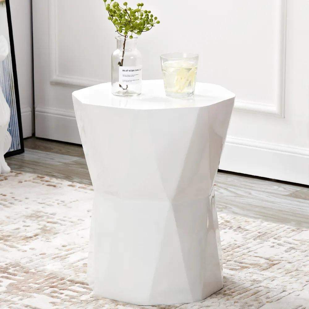 Modern White End Table Fiber Glass Living Room Geometric Design-Richsoul-End & Side Tables,Furniture,Living Room Furniture