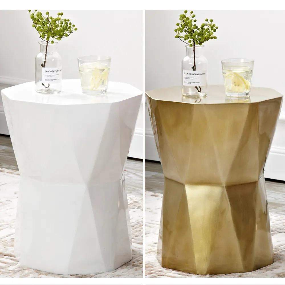 Modern White End Table Fiber Glass Living Room Geometric Design-Richsoul-End & Side Tables,Furniture,Living Room Furniture