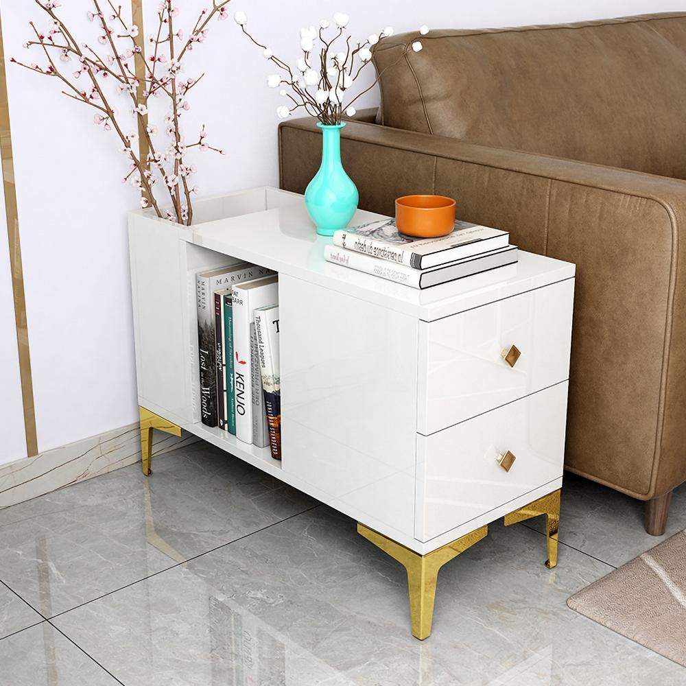 Black End Table with Storage Side Table Metal-Richsoul-End & Side Tables,Furniture,Living Room Furniture
