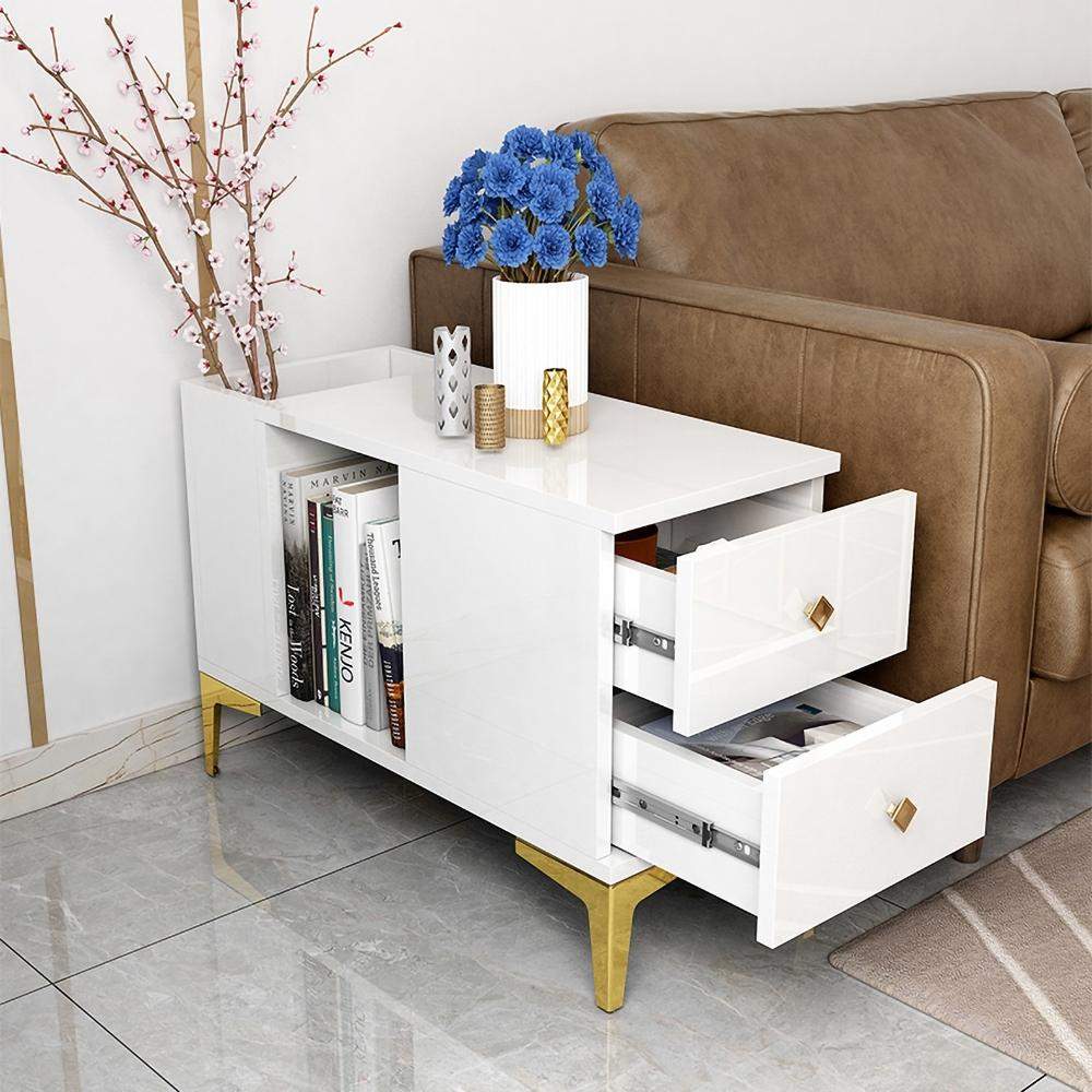 Black End Table with Storage Side Table Metal-Richsoul-End & Side Tables,Furniture,Living Room Furniture