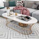 Mesa de Centro Moderna de Mármol con Estante Estructura de Metal Blanco