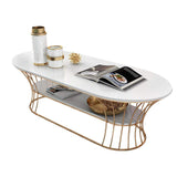 Modern Marble Coffee Table with Shelf Metal Frame White-Richsoul-Coffee Tables,Furniture,Living Room Furniture