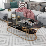 Modern Marble Coffee Table with Shelf Metal Frame White-Richsoul-Coffee Tables,Furniture,Living Room Furniture