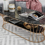 Modern Marble Coffee Table with Shelf Metal Frame White-Richsoul-Coffee Tables,Furniture,Living Room Furniture