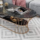 Modern Marble Coffee Table with Shelf Metal Frame White-Richsoul-Coffee Tables,Furniture,Living Room Furniture