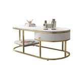 Modern Marble Coffee Table with Drawers & Shelf in White-Richsoul-Coffee Tables,Furniture,Living Room Furniture