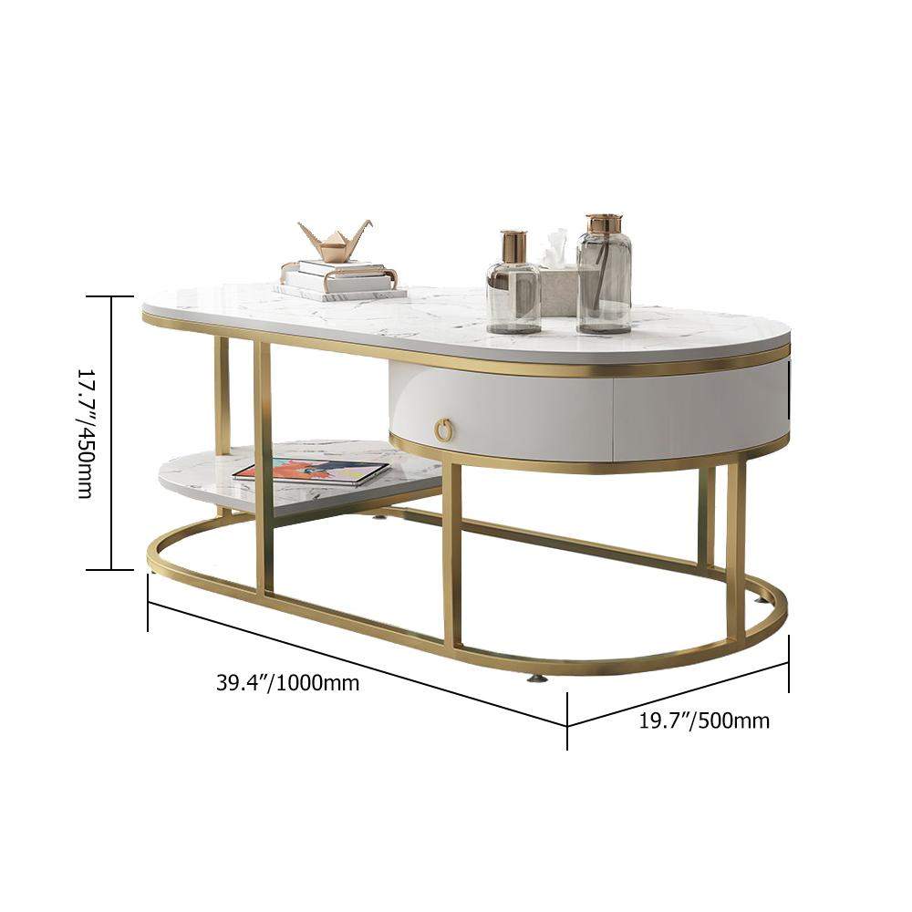Modern Marble Coffee Table with Drawers & Shelf in White-Richsoul-Coffee Tables,Furniture,Living Room Furniture