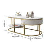 Modern Marble Coffee Table with Drawers & Shelf in White-Richsoul-Coffee Tables,Furniture,Living Room Furniture