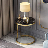 Black Round Marble Side Table with Gold Stainless Steel Frame-End & Side Tables,Furniture,Living Room Furniture