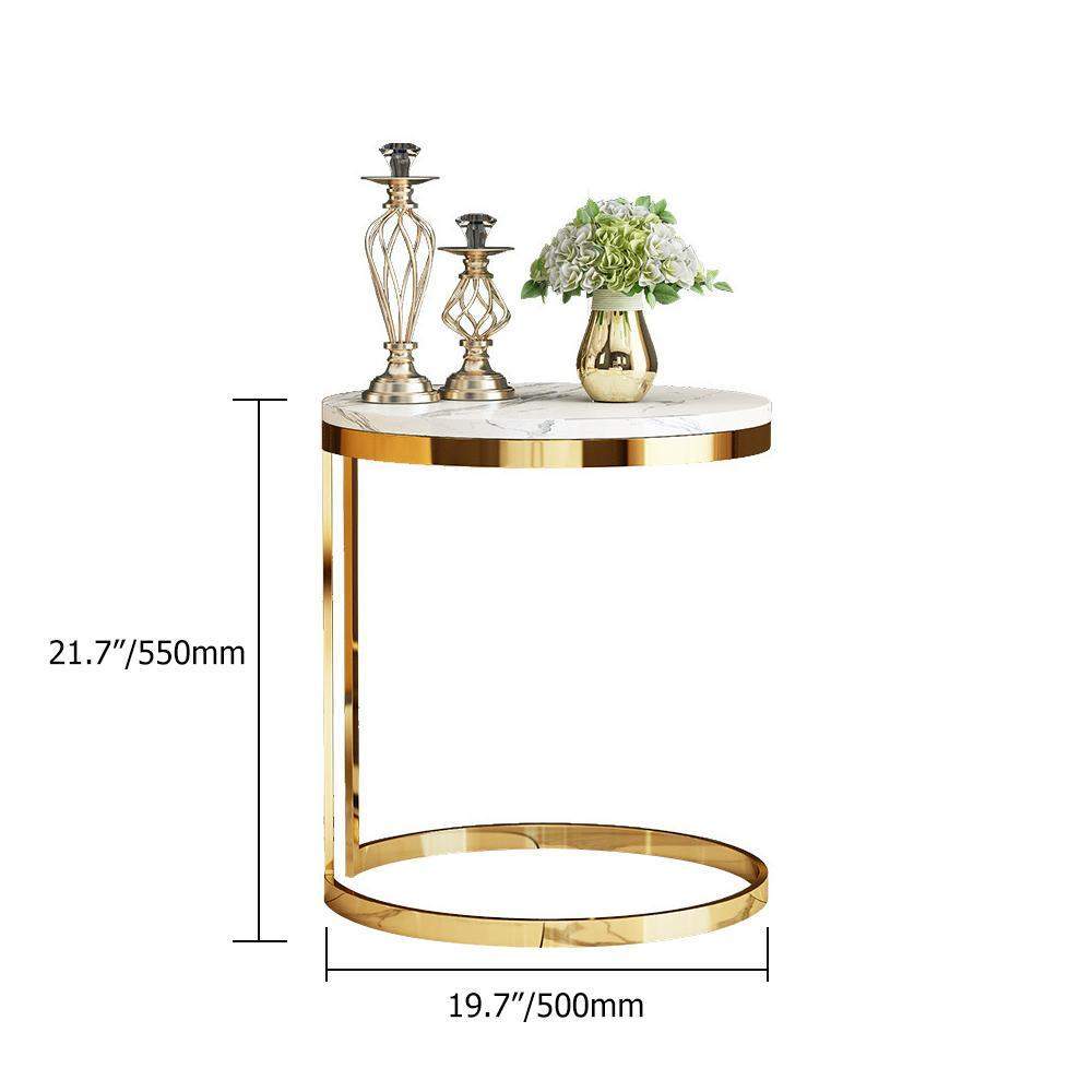 Black Round Marble Side Table with Gold Stainless Steel Frame-End & Side Tables,Furniture,Living Room Furniture