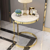 Black Round Marble Side Table with Gold Stainless Steel Frame-End & Side Tables,Furniture,Living Room Furniture