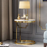 Black Round Marble Side Table with Gold Stainless Steel Frame-End & Side Tables,Furniture,Living Room Furniture