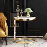 Black Round Marble Side Table with Gold Stainless Steel Frame-End & Side Tables,Furniture,Living Room Furniture