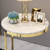 Black Round Marble Side Table with Gold Stainless Steel Frame-End & Side Tables,Furniture,Living Room Furniture