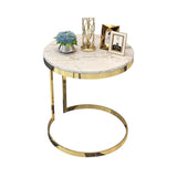Black Round Marble Side Table with Gold Stainless Steel Frame-End & Side Tables,Furniture,Living Room Furniture