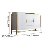 Modern White and Black Sideboard Cabinet with Drawers & Faux Marble Top Gold Legs
