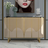 55.1" Modern Champagne Sideboard Buffet Black Faux Marble Top with 4 Doors in Medium